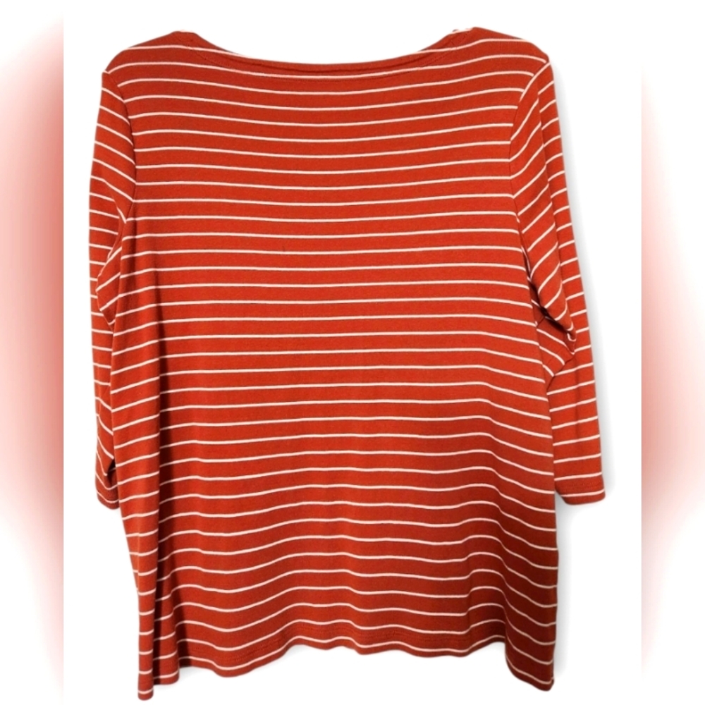 NWOT Chicos Rust Stripe 3/4 Sleeve Button Tee XL